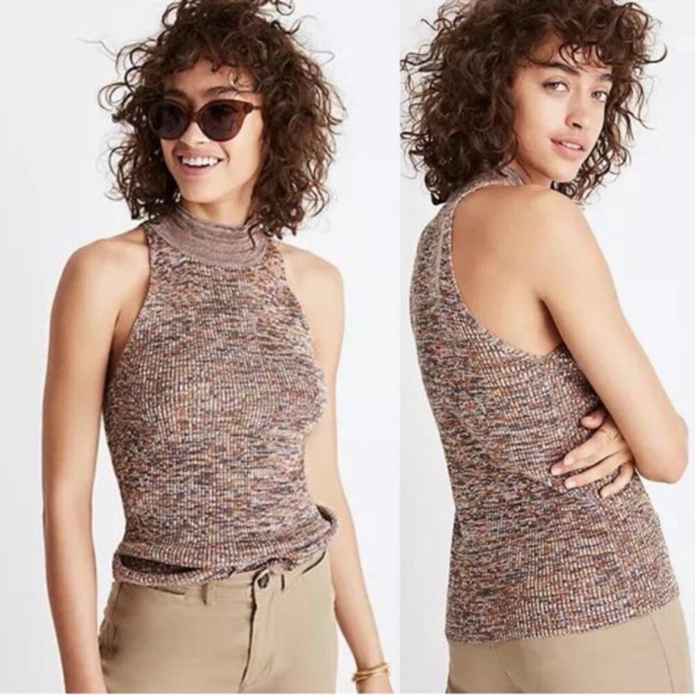 Madewell Ribbed Marled Mockneck Sweater Tank Top